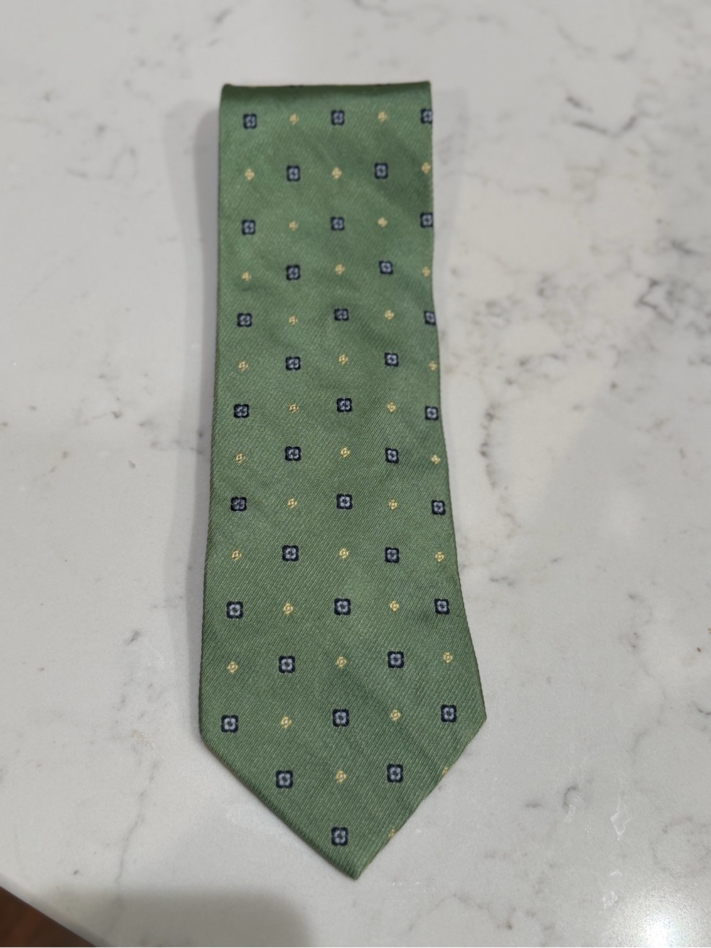 Tommy Hilfiger Green Tie with Navy and Gold Microdots